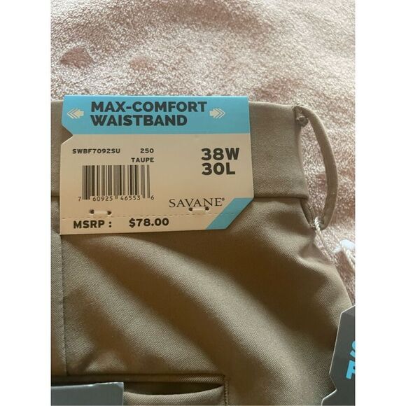 NWT Men’s SAVANE Max Comfort Waist Band 4 Way Stretch Pants Size 38W 30 L Taupe - Picture 8 of 14